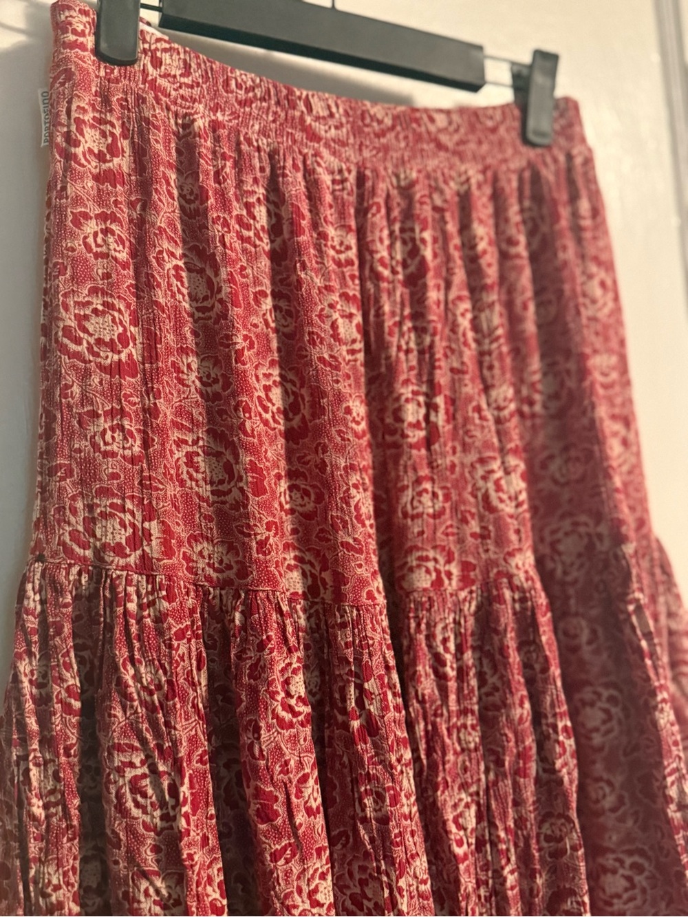 Women's Red Floral Tiered Maxi Skirt